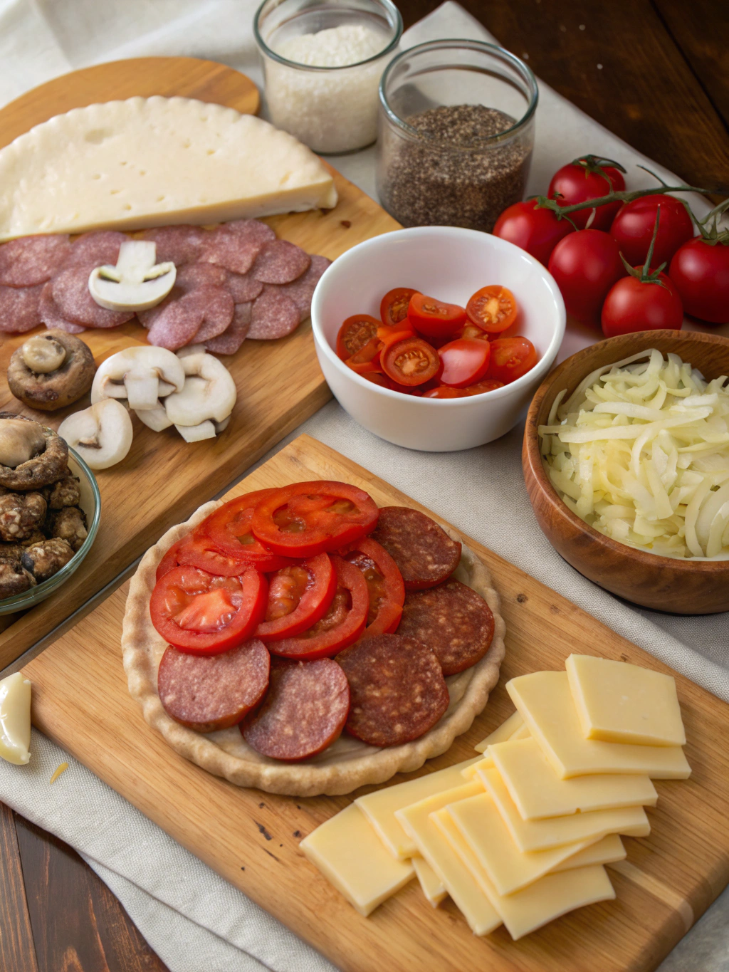 Ingredients for Deep Hamburger Sausage Pepperoni Pie