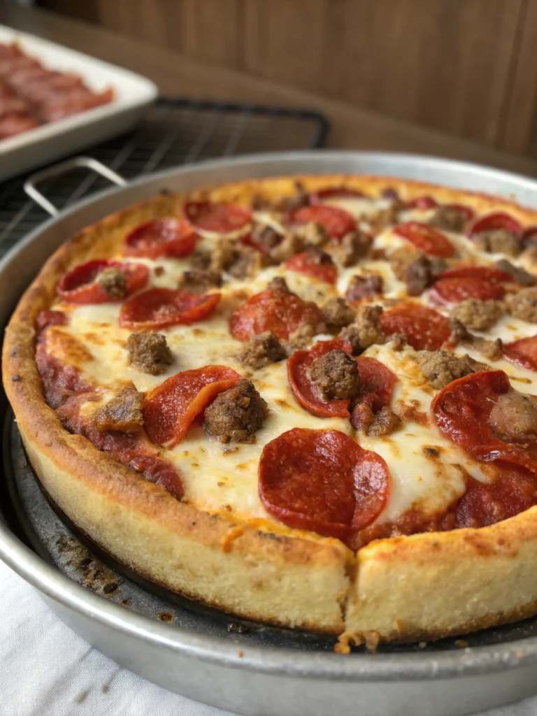 deep hamburger sausage pepperoni pie